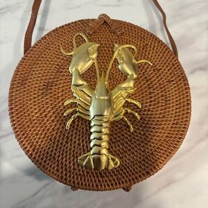 New Lisi Lerch Bosom Buddy Bags Rattan Crossbody with Gold Lobster Medallion